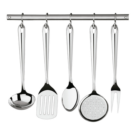 Jogo de Utensílios Tramontina Utility em Aço Inox com Suporte de Parede Acabamento Brilho 5 Peças