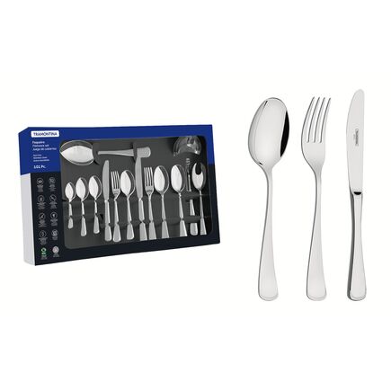 Faqueiro Tramontina Mônaco em Aço Inox com Facas de Mesa Acabamento Alto Brilho com Detalhes no Cabo 101 Peças