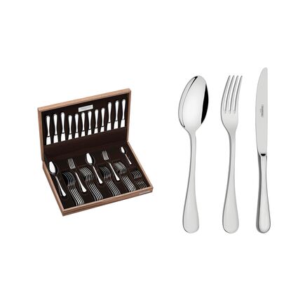 Faqueiro Tramontina Classic em Aço Inox com Facas de Mesa Forjadas Acabamento Brilho e Estojo de Madeira 42 Peças