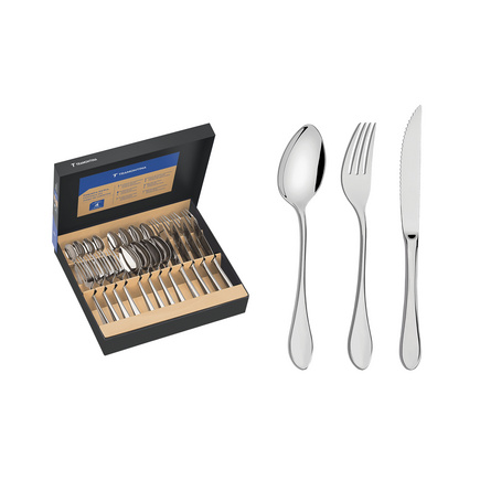 Faqueiro Tramontina Italy em Aço Inox com Facas para Churrasco Forjadas 6mm Acabamento Alto Brilho 24 Peças