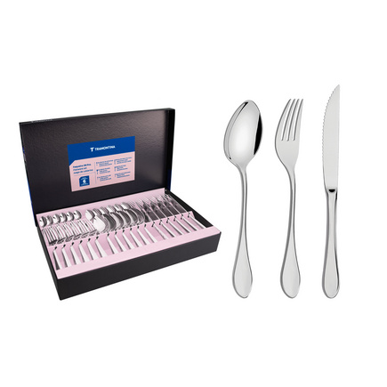 Faqueiro Tramontina Italy em Aço Inox com Facas para Churrasco Forjadas 6mm Acabamento Alto Brilho 36 Peças