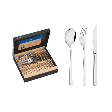 Faqueiro Tramontina Berlin Brilho em Aço Inox com Facas para Churrasco Forjada Acabamento Alto Brilho 24 Peças