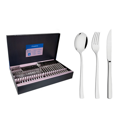 Faqueiro Tramontina Berlin Brilho em Aço Inox com Facas para Churrasco Forjada Acabamento Alto Brilho 72 Peças