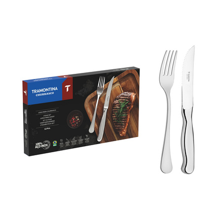 Jogo para Churrasco Tramontina Zurique em Aço Inox Facas Jumbo Fio Serrilhado Acabamento Alto Brilho 12 Peças
