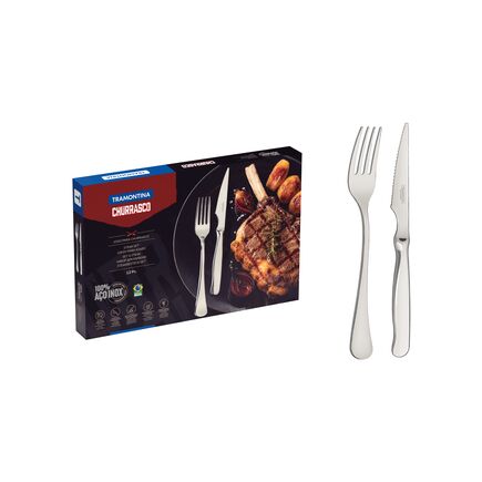 Jogo para Churrasco Tramontina Zurique em Aço Inox Facas Fio Serrilhado Acabamento Alto Brilho 12 Peças