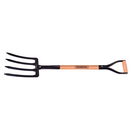 Forcado Metálico para Terra Tramontina 4 Dentes com Cabo de Madeira 74 cm