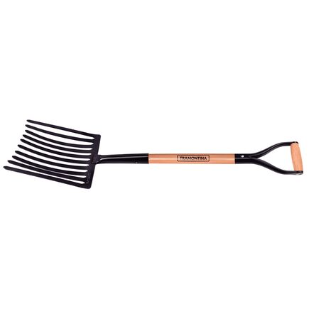 Forcado Metálico para Cascalho Tramontina 10 Dentes com Cabo de Madeira 74 cm
