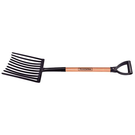Forcado Metálico para Cascalho Tramontina 10 Dentes com Cabo de Madeira 71 cm