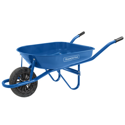 Carrinho de Mão Tramontina com Caçamba Rasa Metálica Azul 50 L, Braço Metálico e Pneu Maciço