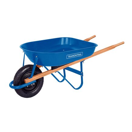 Carrinho de Mão Tramontina com Caçamba Rasa Metálica Azul 50 L, Braço de Madeira e Pneu com Câmara