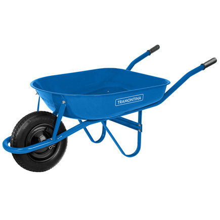 Carrinho de Mão Tramontina com Caçamba Rasa Metálica Azul 50 L, Braço Metálico e Pneu com Câmara