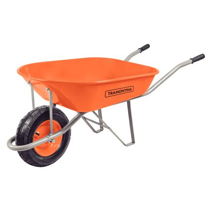 Carrinho de Mão Tramontina com Caçamba Extrafunda Metálica Laranja 80 L, Braço Metálico e Pneu com Câmara
