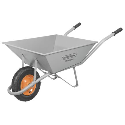 Carrinho de Mão Extraforte Tramontina com Caçamba Reforçada Metálica Cinza 65 L, Braço Metálico e Pneu com Câmara