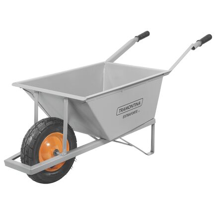 Carrinho de Mão Extraforte Tramontina com Caçamba Reforçada Metálica Cinza 80 L, Braço Metálico de Cantoneira e Pneu com Câmara