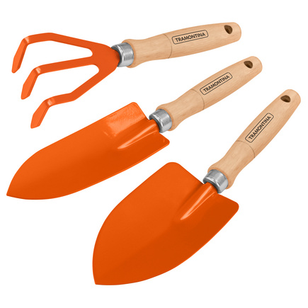 Conjunto para Jardinagem Tramontina Peças Metálicas com Cabo de Madeira 3 Peças