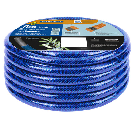 Mangueira Flex Basic para Jardim Tramontina Azul em PVC 3 Camadas 15 m com Engate Rosqueado e Esguicho