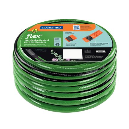 Mangueira Flex para Jardim Tramontina Verde com Faixa Preta em PVC 4 Camadas 30 m com Engate Rosqueado e Esguicho