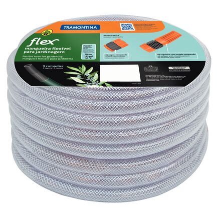 Mangueira Flex para Jardim Tramontina Transparente em PVC 3 Camadas 25 m com Engate Rosqueado e Esguicho