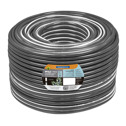 Mangueira Multi Forte 1/2 para Jardim Tramontina Cinza com Faixa Branca em PVC 4 Camadas 100 m