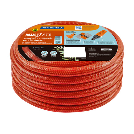 Mangueira Antitorção Multi ATS 1/2 Tramontina para Jardim em PVC 3 Camadas 20 m com Engates Rápidos e Esguicho