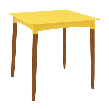 Mesa Tramontina Summa Laura Rattan em Polipropileno Amarelo com Pernas de Madeira Eucalipto