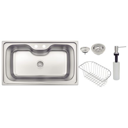 Cuba de Sobrepor Tramontina Morgana Maxi 78 FX em Aço Inox com Acabamento Escovado com Válvula Dosador de Sabão e Cesto Aramado 86x50 cm