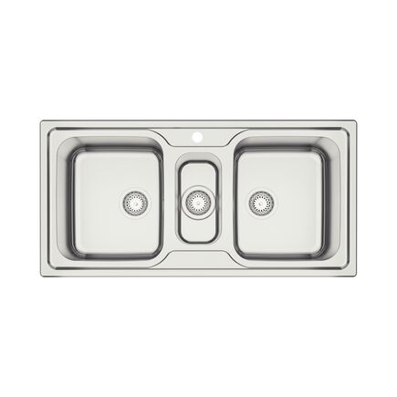Cuba de Sobrepor Tramontina Marea Deep 2 Cubas e Auxiliar em Aço Inox com Acabamento Escovado 100 x 50 cm com Válvula e Furo para Torneira