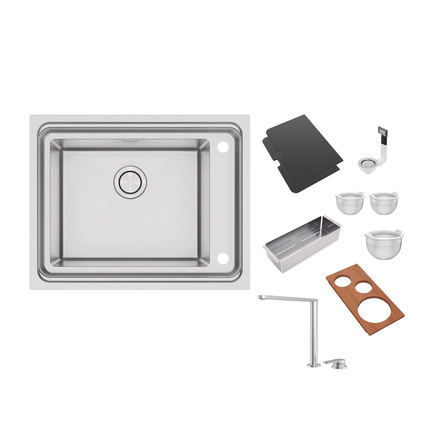 Cuba de Sobrepor Tramontina Design Collection Workstation Quadrum Deep 50 em Aço Inox com acessórios