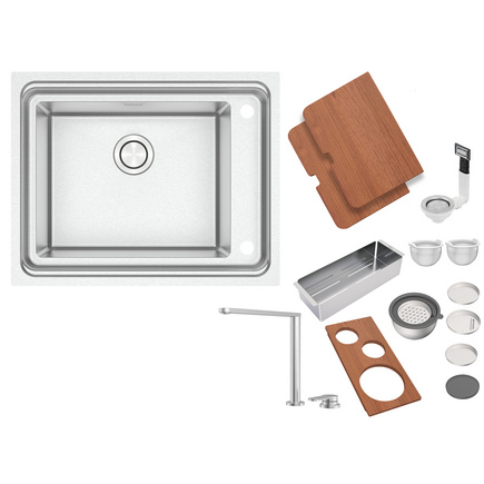 Cuba de Sobrepor Tramontina Design Collection Workstation Quadrum Deep 50 em Aço Inox com acessórios