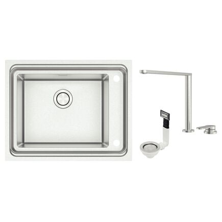 Cuba de Sobrepor Tramontina Design Collection Workstation Quadrum Deep 50 em Aço Inox com Válvula Ø 4 1/2 com escape e Monocomando Hidden