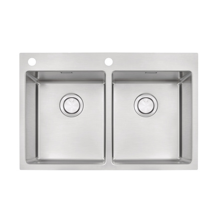 Cuba de Sobrepor Tramontina Design Collection Quadrum Flush em Aço Inox com Acabamento Acetinado 77x51 cm com 2 Cubas