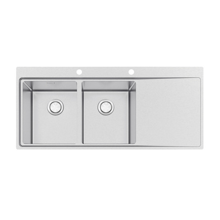 Cuba de Sobrepor Tramontina Design Collection Smooth 2C 34 EX em Aço Inox com Acabamento Acetinado 116x52 cm com 2 Cubas