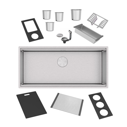 Cuba Tramontina Workstation Quadrum 90 com Acessórios em Aço Inox com Acabamento Acetinado