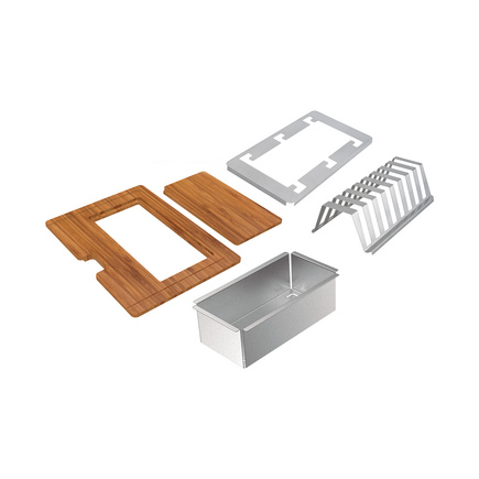 Kit para Pia Tramontina Design Collection Acessórios em Aço Inox com Acabamento Acetinado e Tábua em Madeira Vazada 42x32 cm