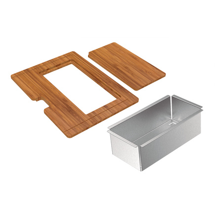 Kit para Cubas Quadrum Tramontina Design Collection com Tábua em Madeira 42x32 cm com Tábua Auxiliar e Cesto Coador em Aço Inox