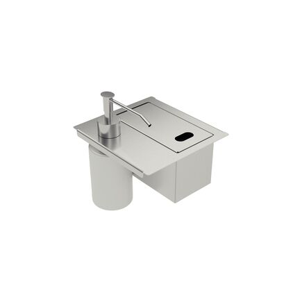 Porta-Esponja Tramontina com Tampa e Dosador de Sabão Líquido em Aço Inox para uso em canal organizador