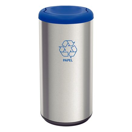 Lixeira Inox Tramontina Piemonte com Acabamento Acetinado e Tampa Basculante Azul em Polipropileno 40 L