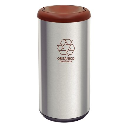 Lixeira Inox Tramontina Piemonte com Acabamento Acetinado e Tampa Basculante Marrom em Polipropileno 40 L