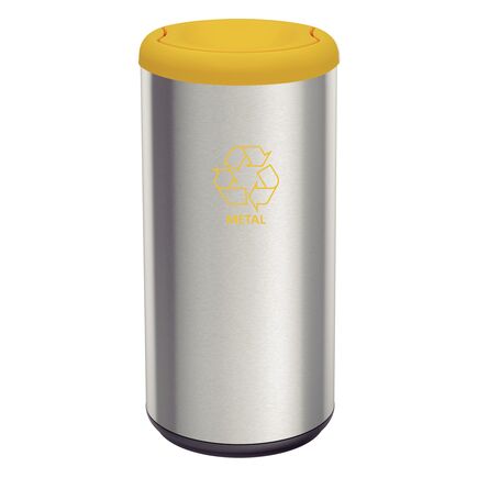 Lixeira Inox Tramontina Piemonte com Acabamento Acetinado e Tampa Basculante Amarela em Polipropileno 40 L