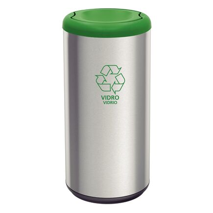 Lixeira Inox Tramontina Piemonte com Acabamento Acetinado e Tampa Basculante Verde em Polipropileno 40 L
