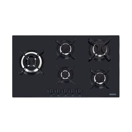 Cooktop a Gás Tramontina Penta Side Plus em Vidro Temperado Preto com Trempes em Aço Carbono e Acendimento superautomático 5 Queimadores