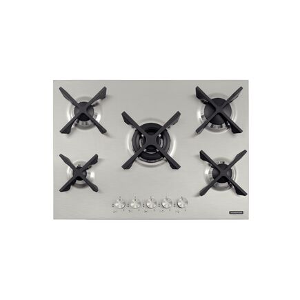 Cooktop a Gás Tramontina Design Collection Penta Inox Flat 5 GX 70 em Aço Inox e Trempes em Ferro Fundido com Acendimento Automático e 5 Queimadores