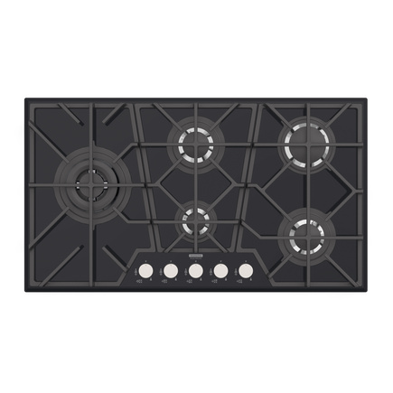 Cooktop a Gás Tramontina Design Collection Penta Glass Full 5 GG B 90 em Vidro Temperado e Trempes em Ferro Fundido