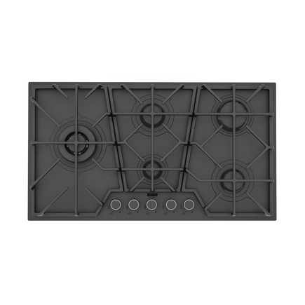 Cooktop a Gás Tramontina Design Collection Penta Glass Black Series 5GG B 90 com Trempres em Ferro Fundido Preto Fosco