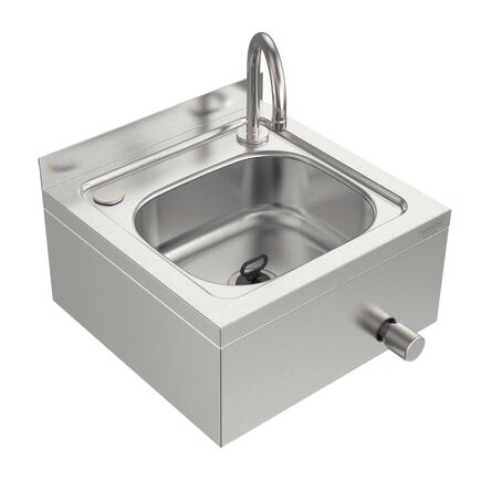 Lavatório Industrial de Parede Tramontina em Aço Inox com Bica e Válvula de acionamento com o joelho