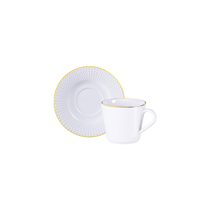 Conjunto Xícara e Pires de Chá Tramontina Mesh Filete Ouro em Porcelana Decorada 185 ml 2 Peças