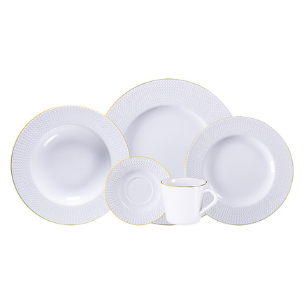 Aparelho de Jantar Tramontina Mesh Filete de Ouro em Porcelana Decorada 30 Peças