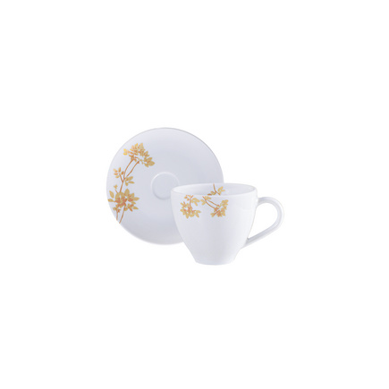 Conjunto Xícara e Pires de Café Tramontina Amarilis em Porcelana Decorada 100 ml 2 Peças
