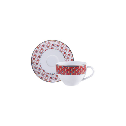 Conjunto Xícara e Pires de Chá Tramontina Lazuli em Porcelana Decorada 250 ml 2 Peças