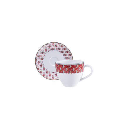 Conjunto Xícara e Pires de Café Tramontina Lazuli em Porcelana Decorada 100 ml 2 Peças